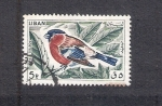 Stamps Lebanon -  Ave: Pyrrhula pyrrhula, camachuelo común