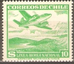 Stamps : America : Chile :  AEROPLANO  SOBRE  MONTAÑAS  Y  LAGO