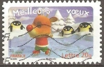 Stamps France -  RENO  ESQUIANDO  Y  TRES  PINGÜINOS