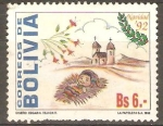 Stamps Bolivia -  NAVIDAD.  FLORES,  IGLESIA  Y  EL  NIÑO  SOBRE  SU  PESEBRE  DE  HENO.