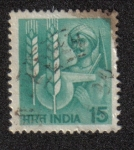 Stamps : Asia : India :  Farmer, retort & corn