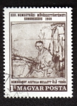 Stamps : Europe : Hungary :  22nd Intl. Congreso de Arte e Historia, REMBRANDT mesa junto a un científico sentado