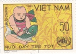 Sellos de Asia - Vietnam -  Niño con un Pez