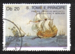 Stamps S�o Tom� and Pr�ncipe -  PINTURA DE LA CARAVELA  DE LA MARINA MERCANTE DEL SIGLO XVI, R Monleon