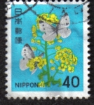 Stamps Japan -  Rape flowers, Cabbage butterflies