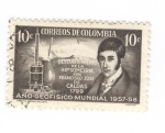 Stamps : America : Colombia :  Descubrimiento de la hipsometria por Francisco José de Caldas.Año geofisico mundial 1957-58