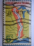 Stamps United States -  Great River Road - (Gran Camino fluvial) Map of Central United States with Great Road.