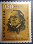 Stamps Venezuela -  Centenario de su Muerte 1866-1966 - Juan Vicente González - Periodista.