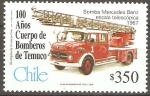 Stamps : America : Chile :  CENTENARIO  BOMBEROS  DE  TEMUCO.  BOMBA  MERCEDES  BENZ  ESCALA  TELESCÒPICA  1967.