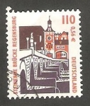 Stamps Germany -  1973 - Puente de piedra de  Regensburg, (con número de control)