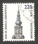 Stamps Germany -  1989 - Catedral de St. Nikolai, en Greifswald, (con número de control)
