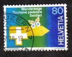 Stamps Switzerland -  Road sign with Swiss cross & butterfly