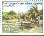 Stamps : America : United_States :  PRIMER  VIAJE  DE  COLÒN.  PISANDO  TIERRAS  NUEVAS