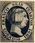 Stamps : Europe : Spain :  Scott#6 6 cuartos 1851