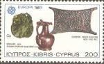 Stamps : Asia : Cyprus :  EUROPA.  MINERAL  DE  COBRE,  ENKOMI  LINGOTE  1400-1250  B.C.  Y  JARRA  DE  BRONCE.