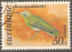 Stamps America - Suriname -  AVES.  COLIBRÌ  DORADO  DE  CUELLO  BLANCO.