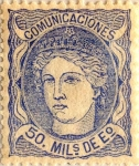 Sellos del Mundo : Europa : Espa�a : 50 milésimos de escudo 1870