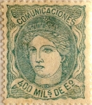 Stamps : Europe : Spain :  400 milésimos de escudo 1870