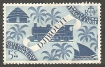 Stamps Africa - Djibouti -  Locomotora, barcaza y choza