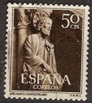 Stamps Spain -  ESPAÑA SEGUNDO CENTENARIO USD 1130 (0) 50 C CASTAÑO OSCURO AÑO COMPOSTELANO