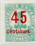 Stamps Spain -  45 céntimos sobre 1 céntimo 1938