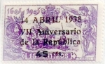 Stamps Spain -  45 céntimos sobre 15 céntimos 1938