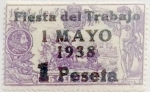 Stamps Spain -  1 peseta sobre 15 céntimos 1938