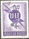 Stamps Hungary -  EMBLEMA  ITU.  ANTIGUO  Y  NUEVO  EQUIPO  DE  COMINUCACIONES.