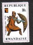 Stamps : Africa : Rwanda :  Exposición de sellos de Themabelga, Bruselas, Guerrero con escudo y lanza