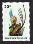 Stamps Rwanda -  Longombe, Instrumentos musicales de África central y occidental