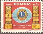 Stamps Bolivia -  50th  ANIVERSARIO  DEL  CLUB  DE  LEONES  INTERNACIONAL.  EMBLEMA  Y  ESCULTURAS  PREHISTÒRICAS.
