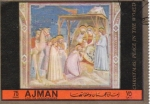 Stamps United Arab Emirates -  Giotto- La adoración del Niño Jesús(marco marrón)