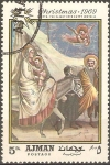 Stamps United Arab Emirates -  PINTURA.  HUÌDA  HACIA  EGIPTO  POR  GIOTTO.