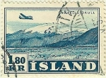 Stamps : Europe : Iceland :  Avión en vuelo sobre regiones glaciares