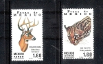 Stamps : America : Mexico :  Venado bura (Odocoileus , ocelote (Felis pardalis)