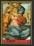 Stamps United Arab Emirates -  Ajman, Navidad de 1972 - Pinturas (III). Virgen y niño; por Michelangelo