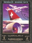 Stamps United Arab Emirates -  Ajman - Swissair, Boeing 747 B