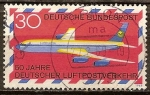 Sellos de Europa - Alemania -  50a  servicio de correo aéreo alemán.(Boeing 707 avión de pasajeros).