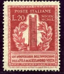 Stamps : Europe : Italy :  150 Aniversario de la invencion de la pila electrica por Volta. La primera pila