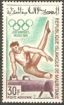 Stamps : Africa : Mauritania :  JUEGOS  OLÌMPICOS,  MEXICO  1968.  GIMNASIA  EN  EL  POTRO.
