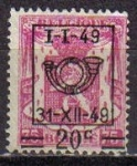 Stamps : Europe : Belgium :  BELGICA 1949 Michel 851 SELLO ESCUDO HERALDICO SOBREIMPRESO STAMP
