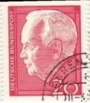 Stamps : Europe : Germany :  ALEMANIA 1964 Scott 881 Sello Presidente Heinrich Lubke 20 Usado Michel 429 Allemagne Duitsland Germ