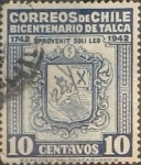 Stamps : America : Chile :  Intercambio 0,20  usd 10 cents. 1942
