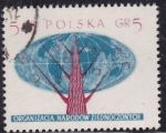 Stamps Poland -   885 - En honor a las Naciones Unidas, Mapamundi 