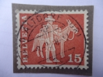 Stamps Switzerland -  Mensajero de Fribuergo con mula (S XIX)