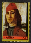 Sellos del Mundo : Asia : Emiratos_�rabes_Unidos : Ajman, Pinturas de retrato 1972 (II). Retrato de un hombre desconocido con boina roja; por L. Lotto