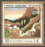Stamps United Arab Emirates -  JAMBOREE  MUNDIAL  1971.  SUBIENDO  LA  MONTAÑA,  PINTURA  DE  HOKUSAI.