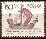 Sellos del Mundo : Europa : Polonia : Barco antiguo frisón 'Kogge'.