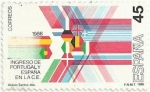 Stamps Spain -  INGRESO DE PORTUGAL Y ESPAÑA A LA CE. ALEGORIA. EDIFIL 2828