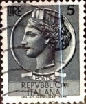 Stamps Italy -  Intercambio 0,20 usd 5 liras 1955